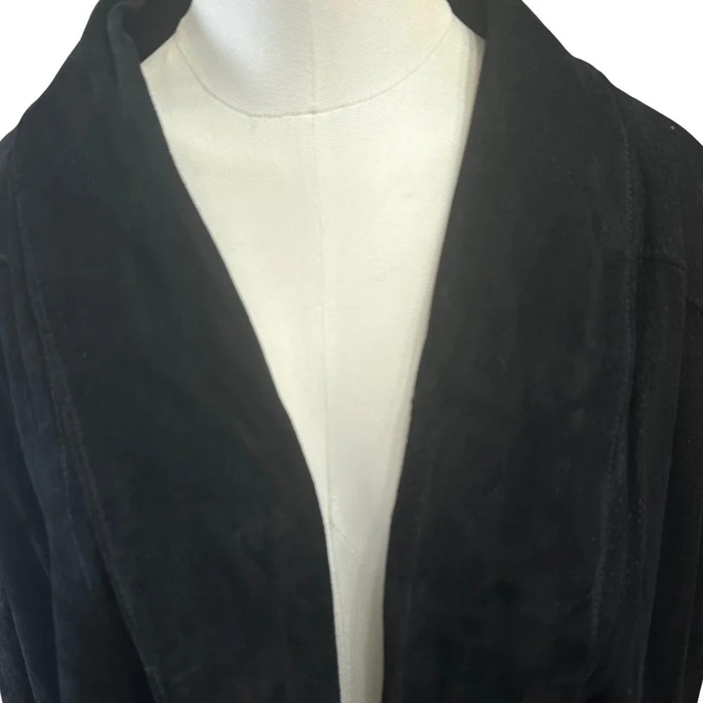 Jacqueline‎ Ferrar Vtg Duster Coat Women 2X Black Heavy Suede Leather Open Front